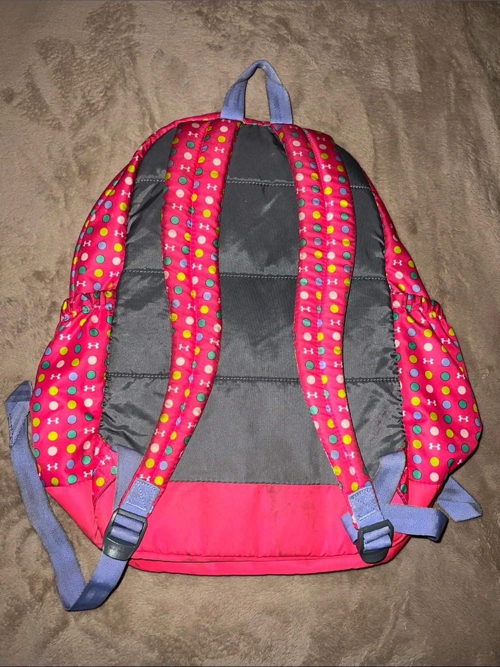 Under Armour Pink Polka Dot Backpack with Multicolor Dots